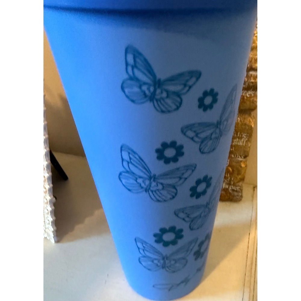 Dolly Parton Matte Blue Butterfly Floral Tumbler with Lid Soft Touch Cold Cup